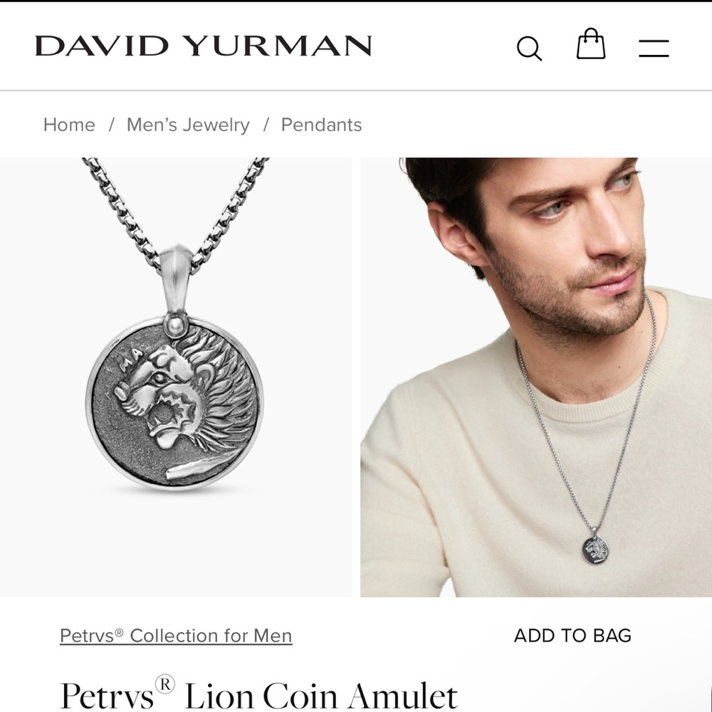 David Yurman Silver Lion Coin Pendant
